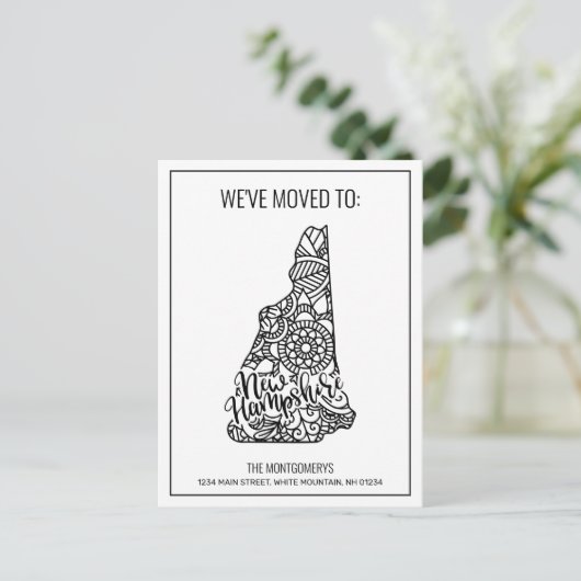 Wir sind nach New Hampshire Staat Floral Mandala ü Ankündigungspostkarte (Stehend Vorderseite)