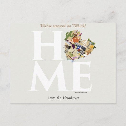 Wir sind nach Texas Postcard umgezogen Ankündigungspostkarte (Vorderseite)
