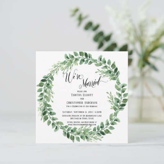 Wir sind nur ein Verheirateter Empfang mit grünem  Einladung (Stehend Vorderseite)