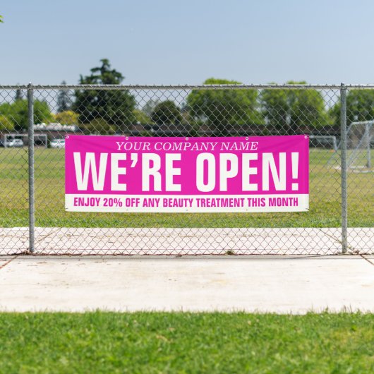Wir sind offen Beauty-Business pink weiß signiert Banner (Insitu)