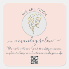 Wir sind offen Beauty Salon Haare Logo Rose QR COD Quadratischer Aufkleber