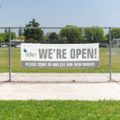 Wir sind offen Business graues Logo und Nachricht Banner (Insitu)