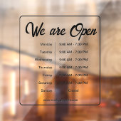 Wir sind offen Geschäftszeiten Time Black Script Fensteraufkleber (Blatt 2)