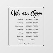 Wir sind offen Geschäftszeiten Time Black Script Fensteraufkleber (Blatt)