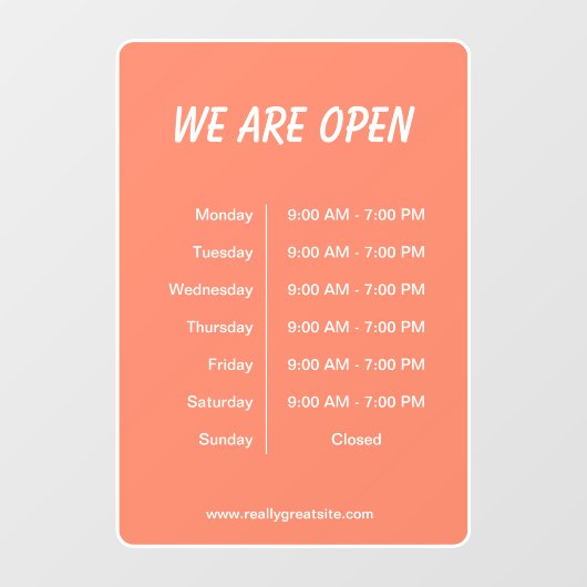 Wir sind offen Stunden Business Time White Script Fensteraufkleber (Blatt)