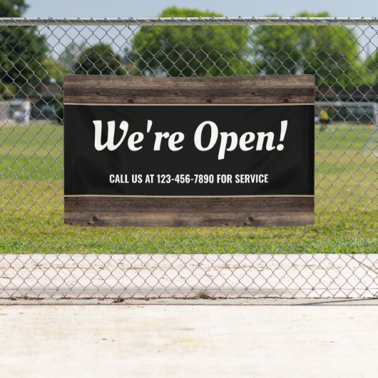 Wir sind Open Business Wood Rustic Banner (Insitu)