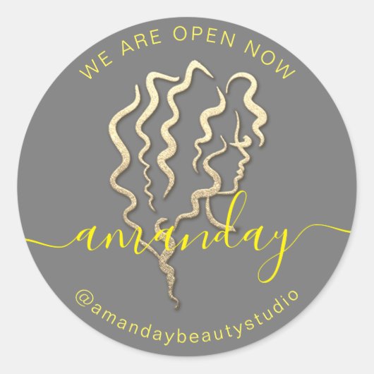 Wir sind Open Gold Logo Grau gelben Namen Haare Sc Runder Aufkleber (Vorderseite)