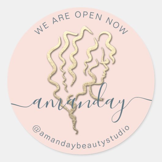 Wir sind Open Gold Logo Name Rosen Haare Schönheit Runder Aufkleber (Vorderseite)