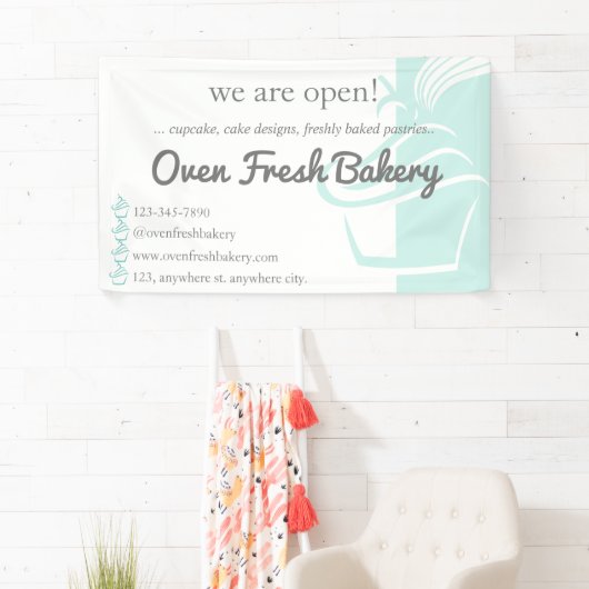 Wir sind Open Minze Green Cupcake Bäckerei Busines Banner (Insitu)