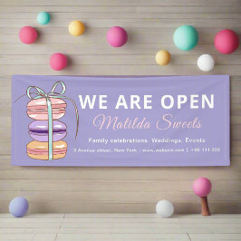 Wir sind Open Pastry Koch Macaroon Lila Business Banner