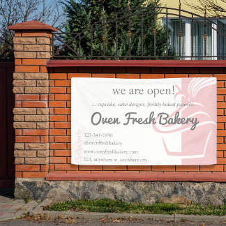 Wir sind Open Pink Cupcake Bäckerei Geschäft Banner