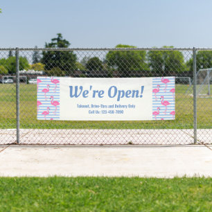 Wir sind Open Retro Flamingos Geschäft Banner