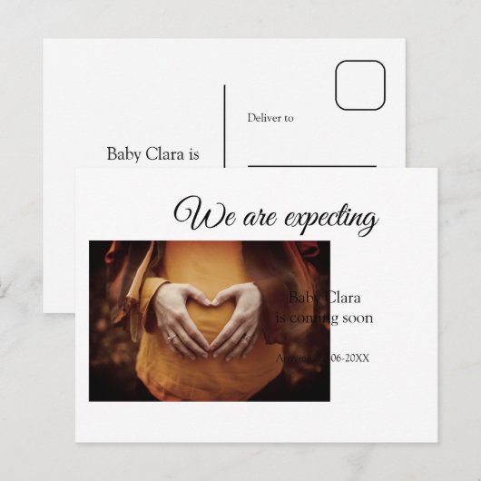 wir sind schwanger, geben Sie den Babynamen Datum  Postkarte (Vorne/Hinten)