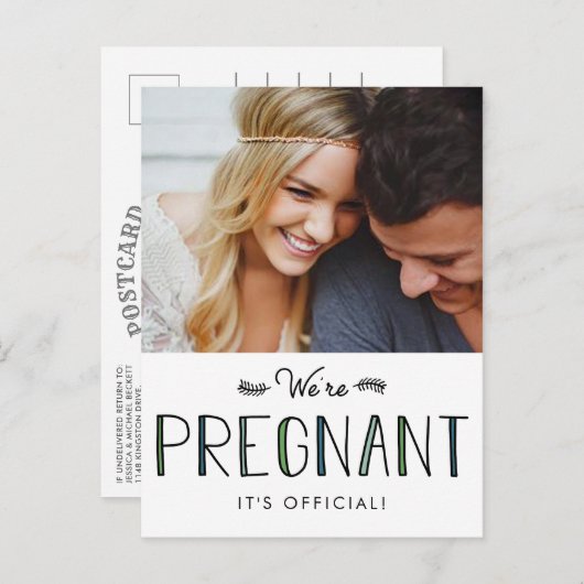 Wir sind schwanger | Schwangerschaftsankündigung Ankündigungspostkarte (Vorne/Hinten)