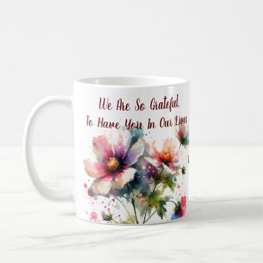 Wir sind so dankbar Blumendesign Kaffeetasse (Links)