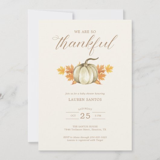Wir sind so dankbar - Herbst-Babydusche | Einladung (Vorderseite)