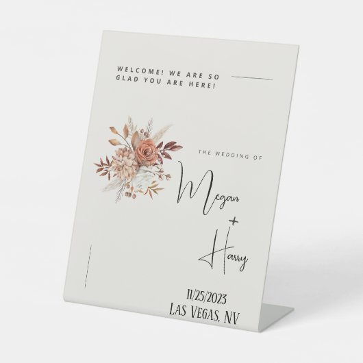 Wir sind so froh, dass Sie hier Bohemische Hochzei Sockelschild (Vorderseite)