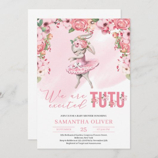 Wir sind tutu aufgeregt blühende Baby Dusche Einladung (Vorne/Hinten)