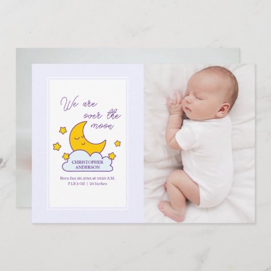 Wir sind über dem Mond 2 Foto Geburtsankündigung Ankündigung (Vorne/Hinten)