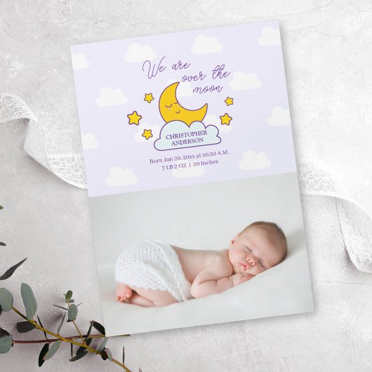 Wir sind über dem Mond Baby Foto Geburtserklärung Magnetkarte