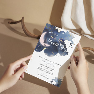 Wir sind über dem Mond, Babydusche blau Einladung