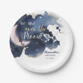 Wir sind über dem Mond, Babydusche blau Pappteller (Vorderseite)