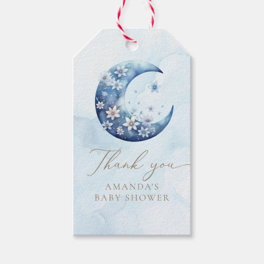 Wir sind über dem Mond, Blue Boy Baby Dusche Geschenkanhänger (Vorderseite)