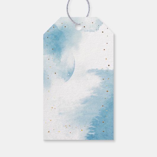 Wir sind über dem Mond, Blue Gold Baby Dusche Geschenkanhänger (Rückseite)