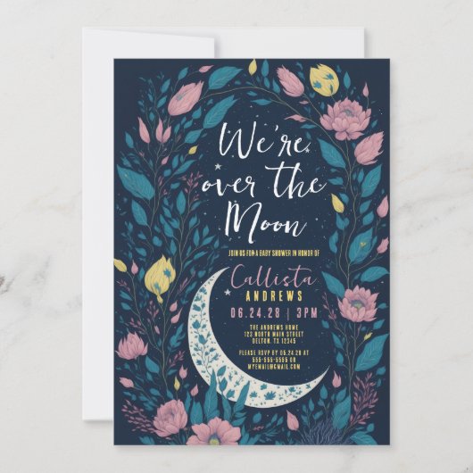 Wir sind über dem Mond, die blutfarbene, rosa, gel Einladung (Vorderseite)