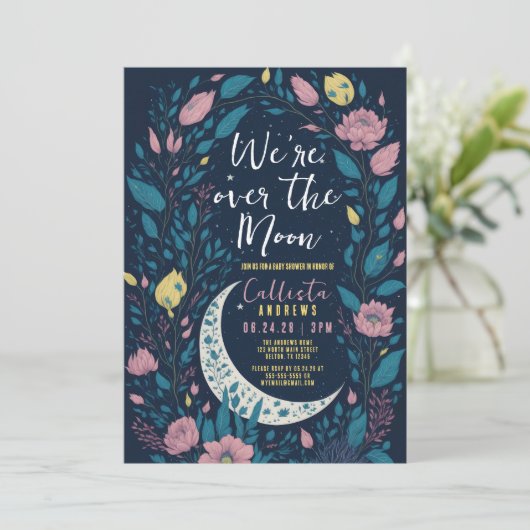 Wir sind über dem Mond, die blutfarbene, rosa, gel Einladung (Stehend Vorderseite)