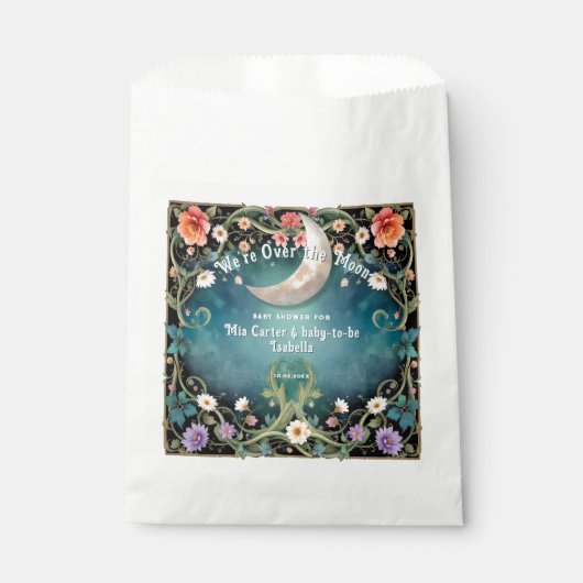 Wir sind über dem Mond, die Pink Floral Girl Babyd Geschenktütchen (Vorderseite)