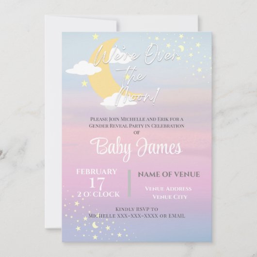Wir sind über dem Mond Geschlecht offen Pink Blue Einladung (Vorderseite)