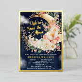 Wir sind über dem Mond Girl Navy Baby Shower Gold Folieneinladung (Stehend vorne)