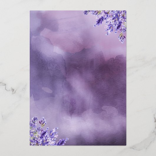 Wir sind über dem Mond Lavendel Baby Dusche Gold Folieneinladung (Rückseite)