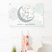 Wir sind über dem Mond Silver und Blue Baby Dusche Banner (InSitu)