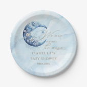 Wir sind über dem Mond und haben eine Babydusche Pappteller (Vorderseite)