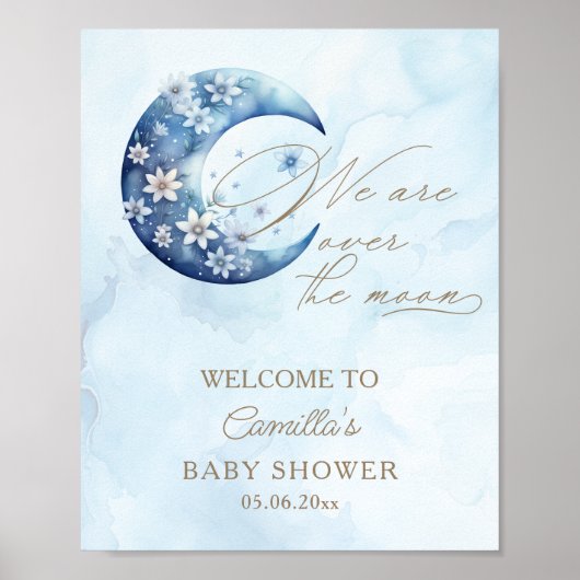 Wir sind über dem Mond und haben eine Babydusche Poster (Vorne)
