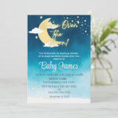 Wir sind über dem Mond und laden Blue Night Sky ei Einladung (Stehend Vorderseite)