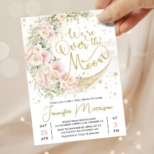 Wir sind über den Mond Baby Shower Mädchen Rosa Go Einladung