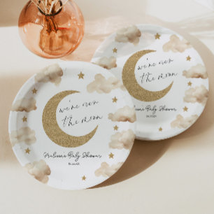 Wir sind über den Mond Boho Himmels-Baby-Party Pappteller