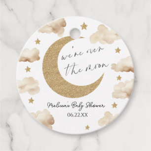 Wir sind über den Mond Boho Himmels-Babyparty Geschenkanhänger