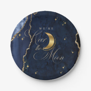 Wir sind über den Mond Gold Sterne Blau Baby Showe Pappteller