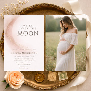 Wir sind über den Mond Rosa Foto-Baby-Party Einladung