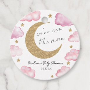 Wir sind über den Mond Rosa Himmels-Baby-Party Geschenkanhänger