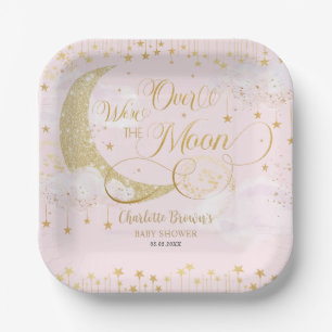 Wir sind über den Mond Stars Pink Gold Baby Dusche Pappteller