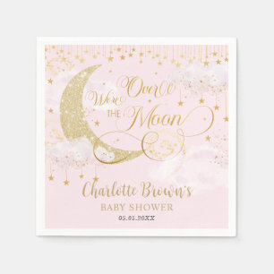 Wir sind über den Mond Stars Pink Gold Baby Dusche Serviette