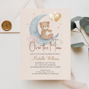 Wir sind über den Mond Teddybär Sterne Babyparty Einladung
