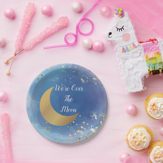Wir sind über den Tellern der Mond-Kinderdusche Pappteller (Party)