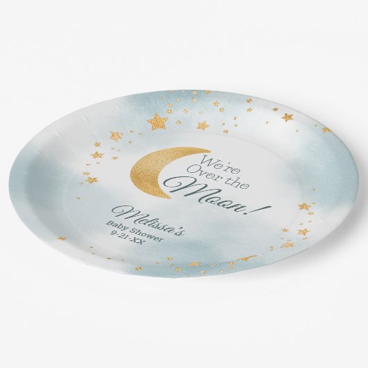 Wir sind über der Blue-Baby-Dusche des Mondes Pappteller (Schrägansicht)