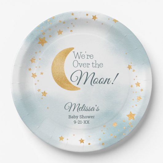 Wir sind über der Blue-Baby-Dusche des Mondes Pappteller (Vorderseite)